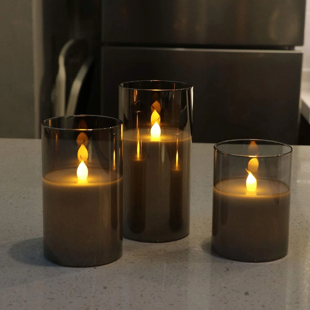 

New Arrival 3PCS LED Candle Flickering Flame Lamp Candle Lamp In Glass Timing Function Flickering Lamp Paraffin And Glass