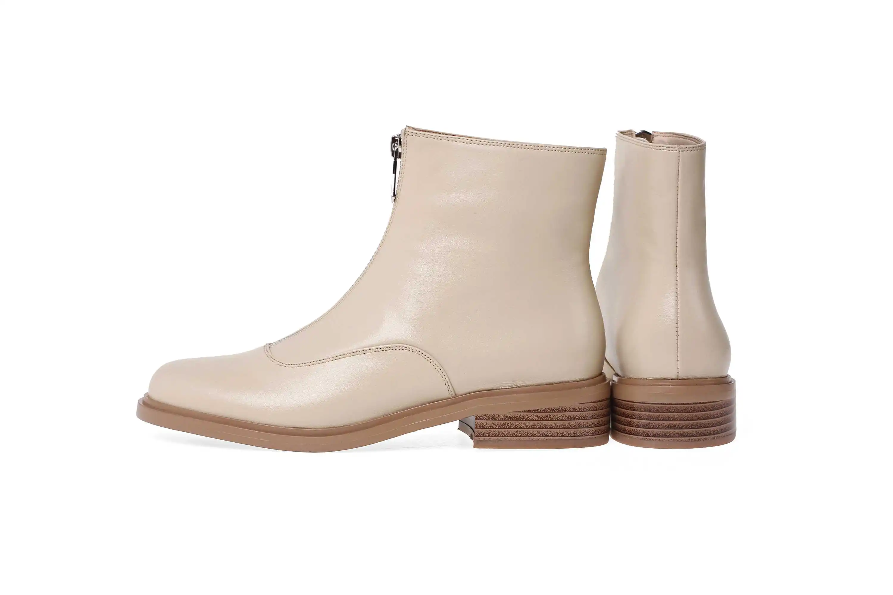 krazing pot winter warm leisure simple style genuine leather solid round toe low heels women fashion Zipper punk ankle boots L00