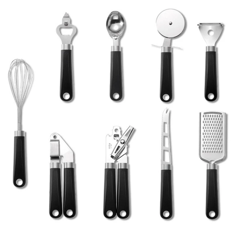 

9 Pcs Kitchen Gadgets Accessories Tools Sets Can Opener Corkscrew Peeler Whisk Slice Pizza Garlic Press Tools