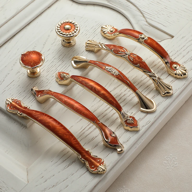 WV европейские красные янтарно желтые ручки шкафа из цинкового сплава 128 мм