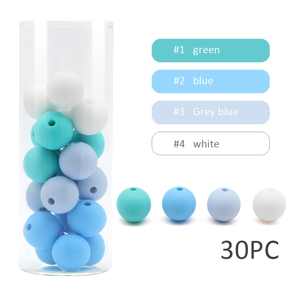 Blue Series 30 шт. Цвет силиконов бусов аксессуар круглой формы бусины Еда Класс бусы, сделай сам, ювелирное изделие Прорезыватели для зубов медсестра бусины 12 мм - Цвет: Blue Series