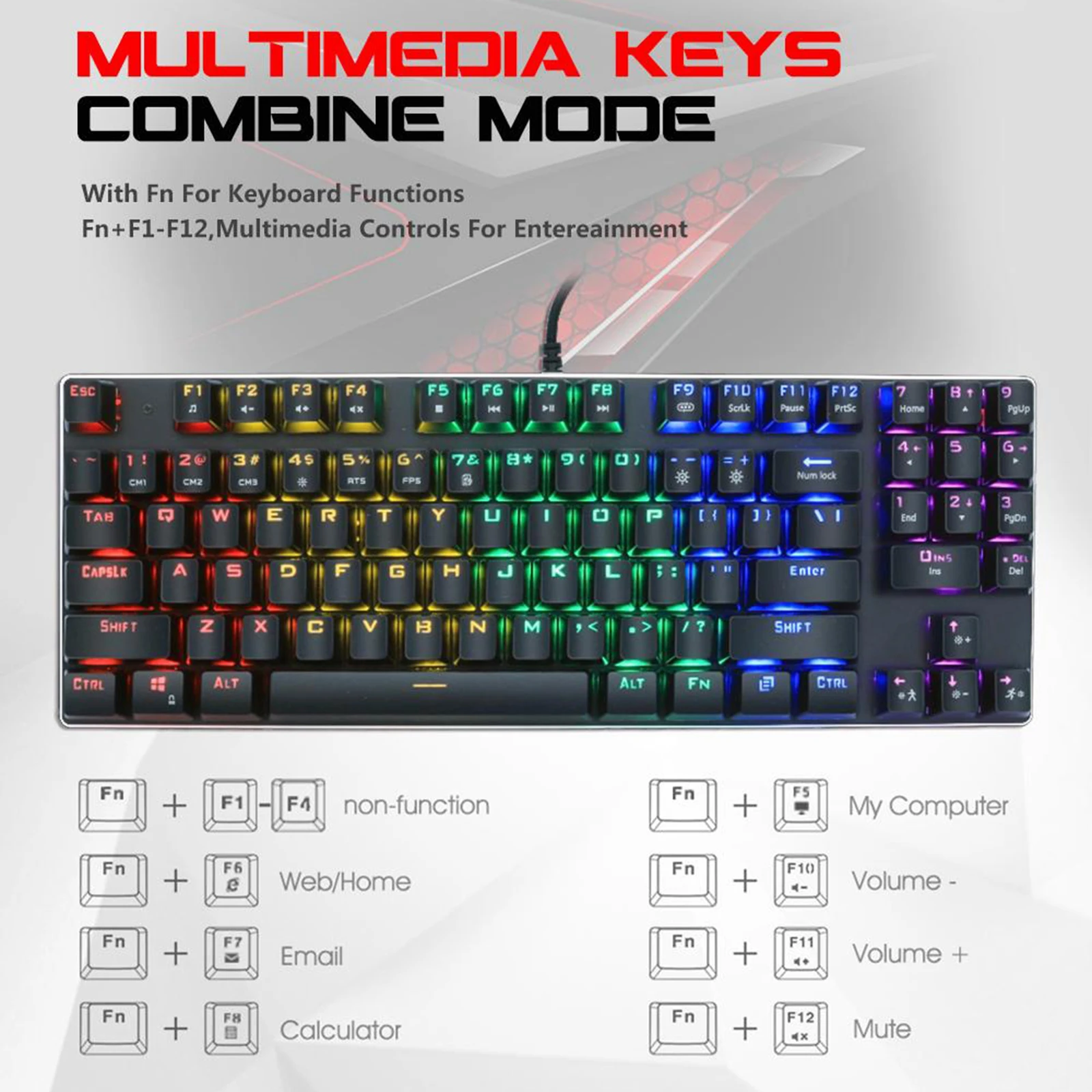 

Z56 Mechanical Keyboard, 89 Keys USB Wired Mechanical Gaming Keyboard Backlit Keyboard for PC Laptop
