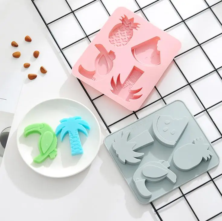 Силиконовая форма для фруктов 4 ячейки Кокосовая ладонь/Птица/ананас|Формы