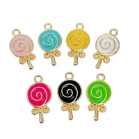 20pcsset colorful cute candy lollipop alloy enamel pendant pink red purple oil drop earrings accessories for jewelry making