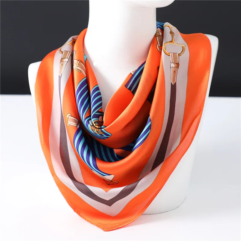 

2021 New Fashion Cartoon Silk Square Scarf for Women 70*70cm Hair Band Soft Foulard Hijabs Headscarf Female Bandana Shawls