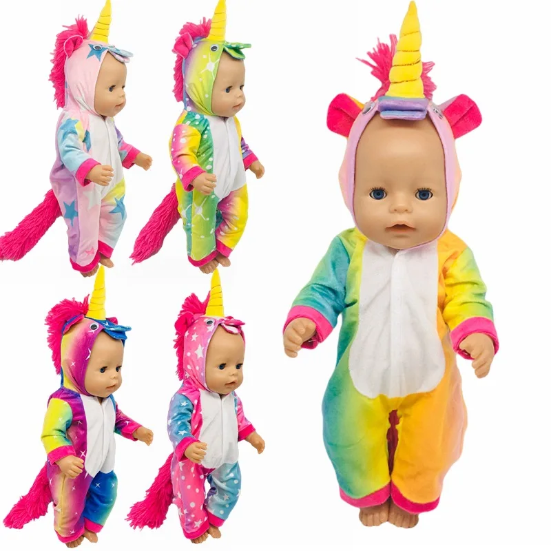 

2021 New Baby New Born Doll Clothes Accessories Yellow Unicorn One-piece Suit For Baby Birthday Gift
