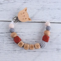 wooden pacifier clip personalize name cartoon head wooden dummy clip silicone baby pacifier chain soother holder baby shower