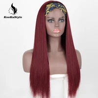 kookastyle synthetic long wig red synthetic headband straight wig for black woman long straight heat resistant highlight hair
