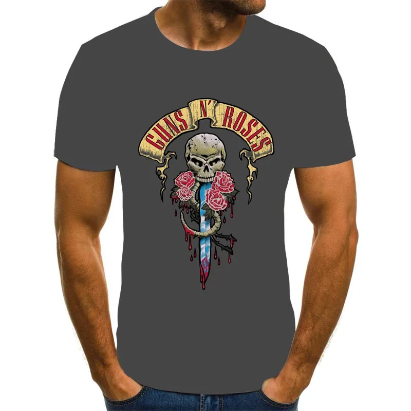 Новинка модная футболка в стиле панк с принтом Guns N Roses Мужская черная топы из