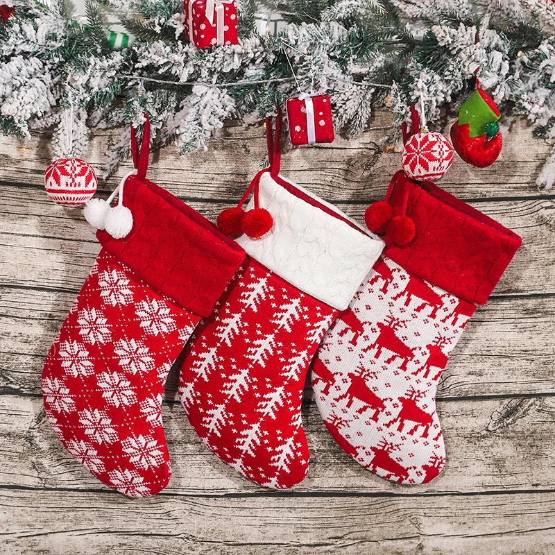 Новый год 2022, рождественские чулки, искусственный подарок, украшения для дома, вязаные носки, украшения для рождественской елки