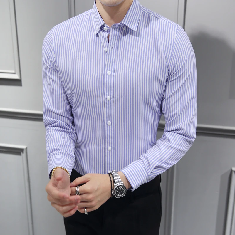

Mens Striped Shirts Long Sleeve Fashion Business Casual Lapel Collar Button Down Shirt Blouse