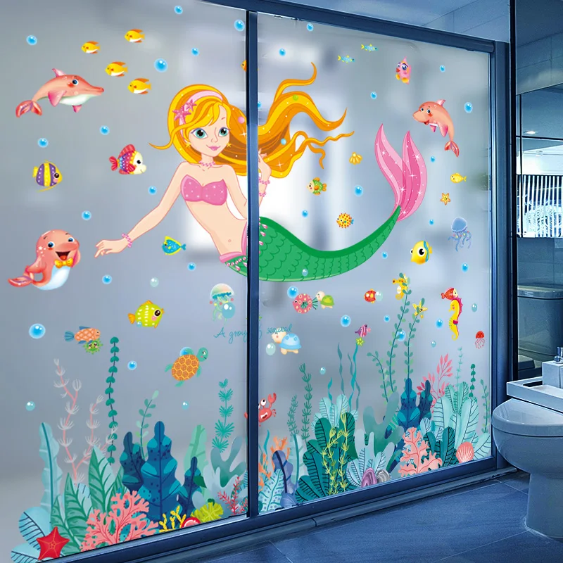 

Girl Mermaid Seaweed Wall Stickers DIY Fish Seagrasses Mural Decals for Kids Room Baby Bedroom Children Nursery Home Decoration