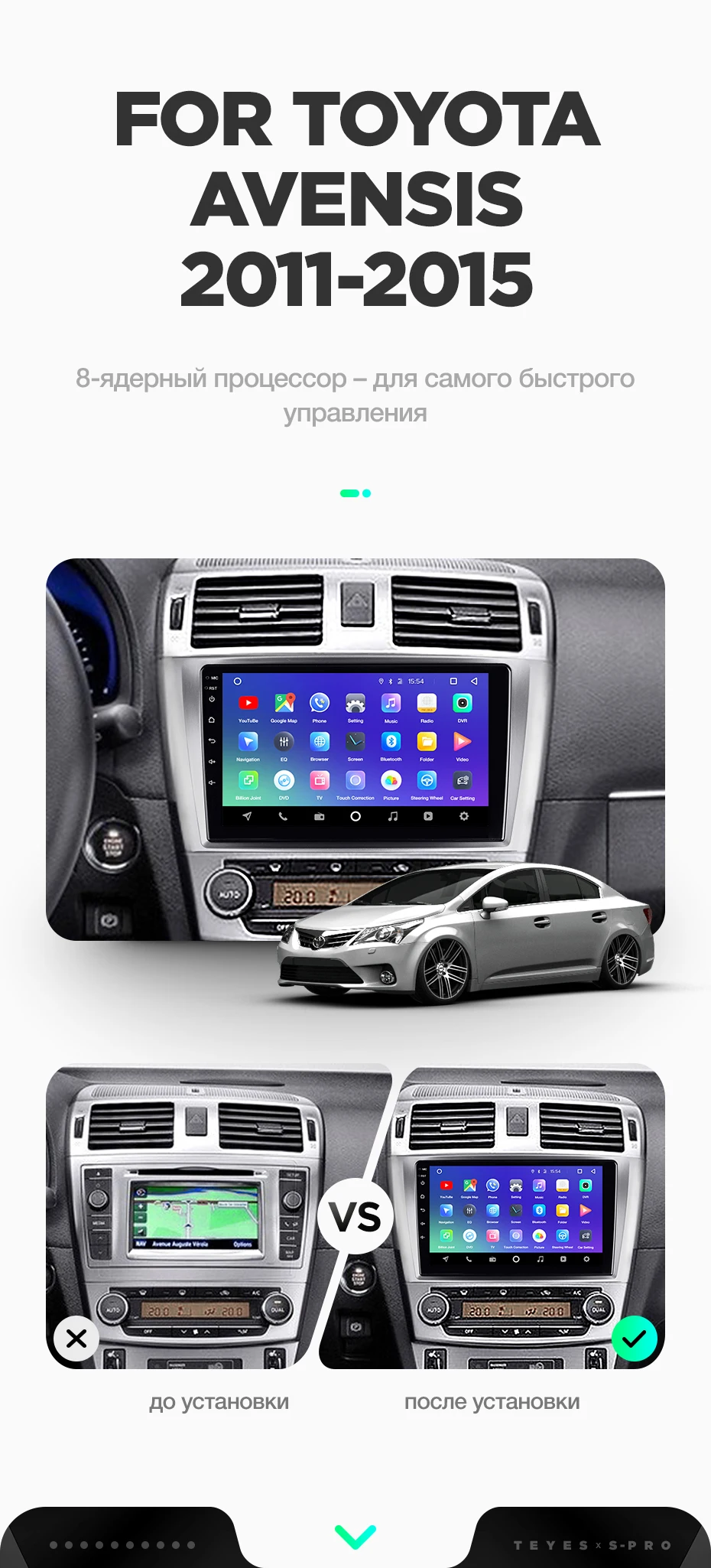 TEYES SPRO Штатная магнитола для Тойота Авенсис T270 рестайлингToyota Avensis 2011- Android 8.1, до 8-ЯДЕР, до 4+ 64ГБ 32EQ+ DSP 2DIN автомагнитола 2 DIN DVD GPS мультимедиа автомобиля головное устройство