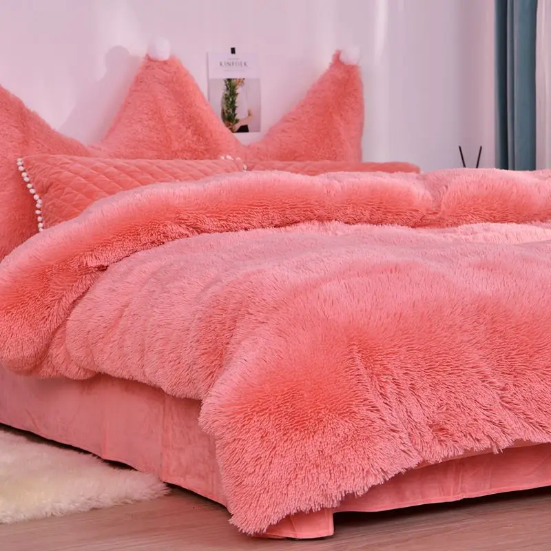 

Autumn Winter Warm Quilt Cover Mink Cashmere + Crystal Fleece AB Double-sided Duvet Cover Sheets Pillowcase Comforter