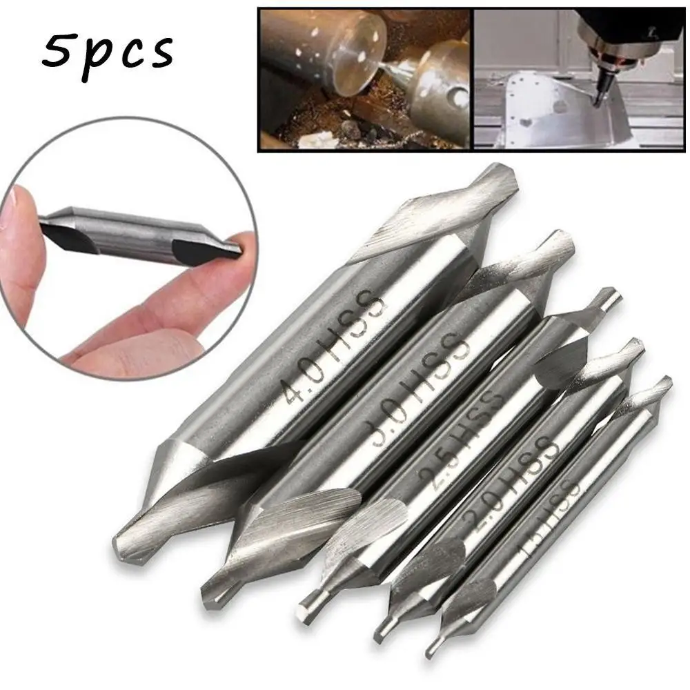 

5pcs A-Type Double Ended HSS Center Drill Set Combined Spotting Countersink Bit Lathe Mill V9V8