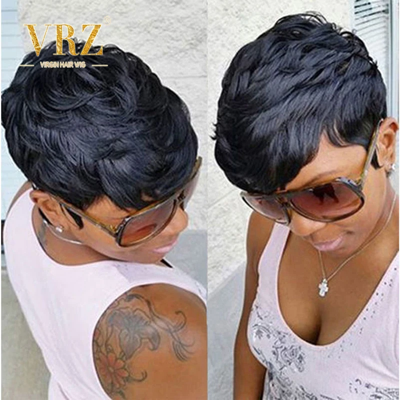 Короткие парики из человеческих волос Pixie Cut волнистый короткий полный парик с