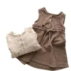 Новое льняное платье принцессы для девочек, универсальное, без рукавов, на шнуровке, В южнокорейском стиле, на весну и осень, 2020