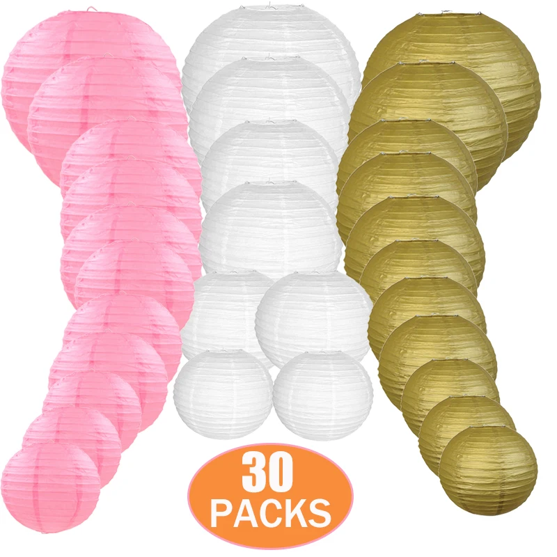 30 шт./компл. 6 &quot 14&quot бумажный фонарь белый розовый Золотой лампион различные
