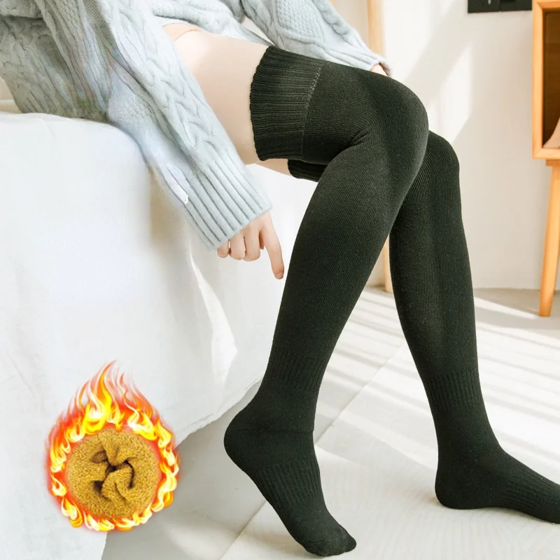 

Women's Over-knee Socks Winter Velvet Warm Thick Tube Socks Black Jk Slim Long Thermal Cotton Sockings Thigh High
