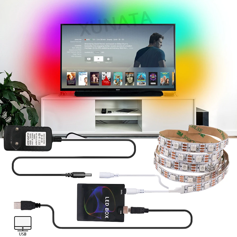 DIY окружающей среды DC 5V WS2812B USB Светодиодные ленты RGB полный Цвет HD ТВ компьютерный