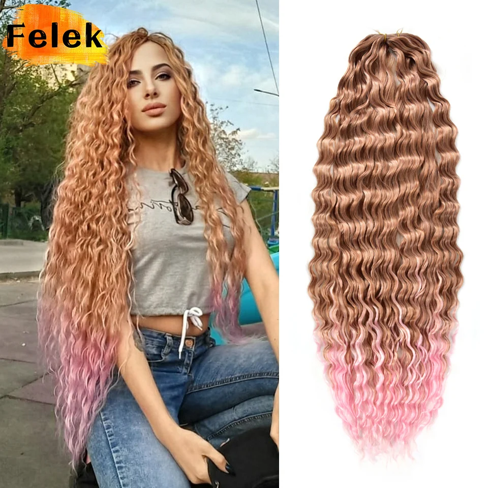 Deep Wave Twist Crochet Hair Natural Synthetic Afro Curls Crochet Braids Ombre Braiding Hair Extensions For Women LowTempreture