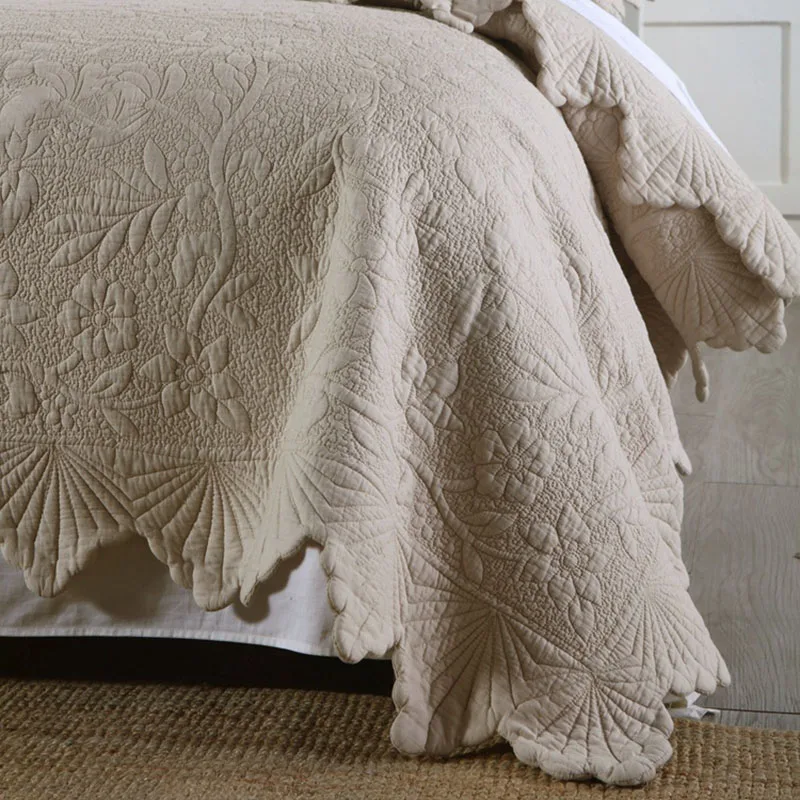 

CHAUSUB Cotton Bedspread Quilt Set 3pcs Embroidered Bed Cover With 2 Pillowcase King Queen Size Coverlet Thick Blanket