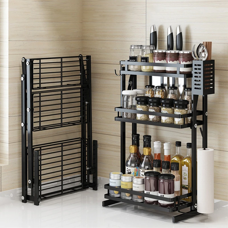 

Foldable 2/3 Layers Spice Rack Multifunction Plastic Wrap Spoon Knife Storage Rack Stainless Steel Kitchen Organizer