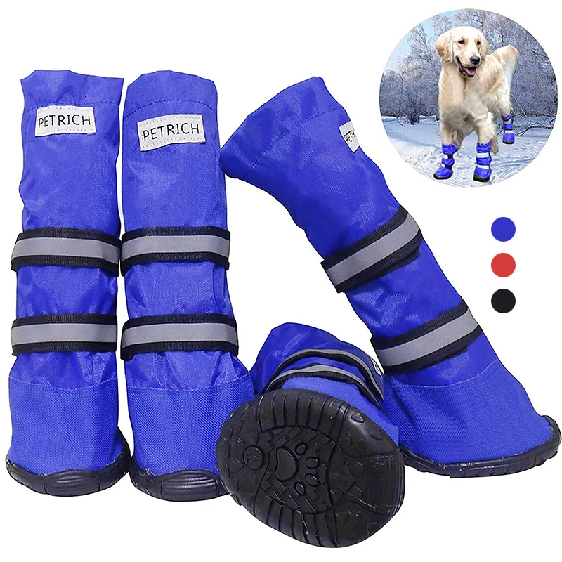 

4pcs Dog Winter Shoes Waterproof Medium Big Dog Boots Reflective Puppy Shoes Paw Protector Nonslip Rubber Sole Pet Snow Boots