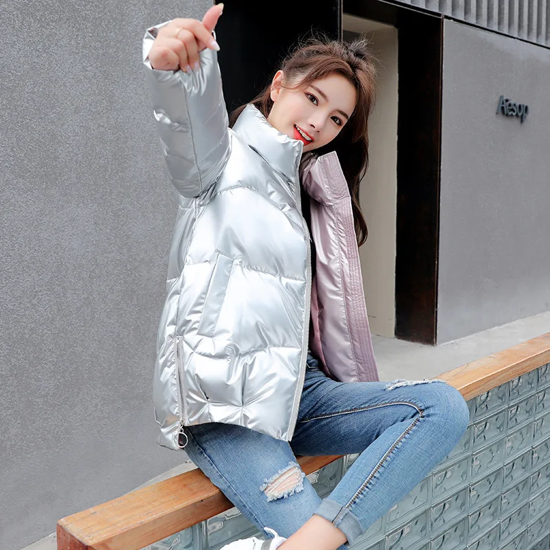

New Winter Women's Down Jacket Fashion Stand-up Collar Shiny Duck Down Jacket Women Outdoor Leisure Short Cotton Jacket