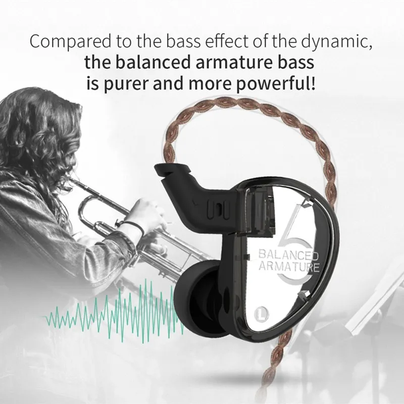 KZ AS06 наушники 3BA сбалансированный арматурный драйвер HIFI бас в ухо Спортивная