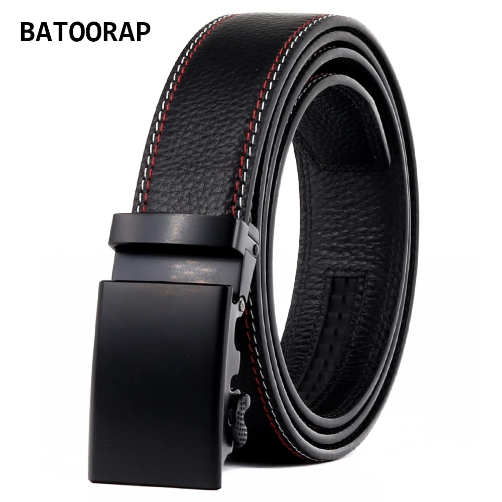 

New Cool Black Leather Belt For Men Formal Business Waist Strap Alloy Buckle Automatic Men's Ratchet Belts 3.5 CM Width J00060