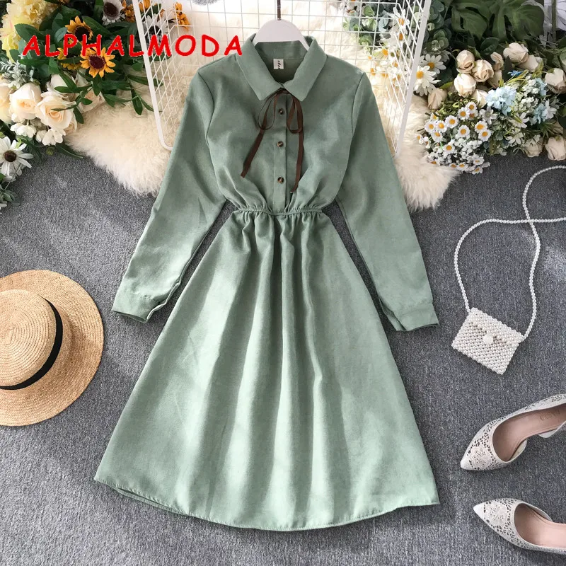 Женское винтажное платье ALPHALMODA элегантное рубашка во французском стиле с