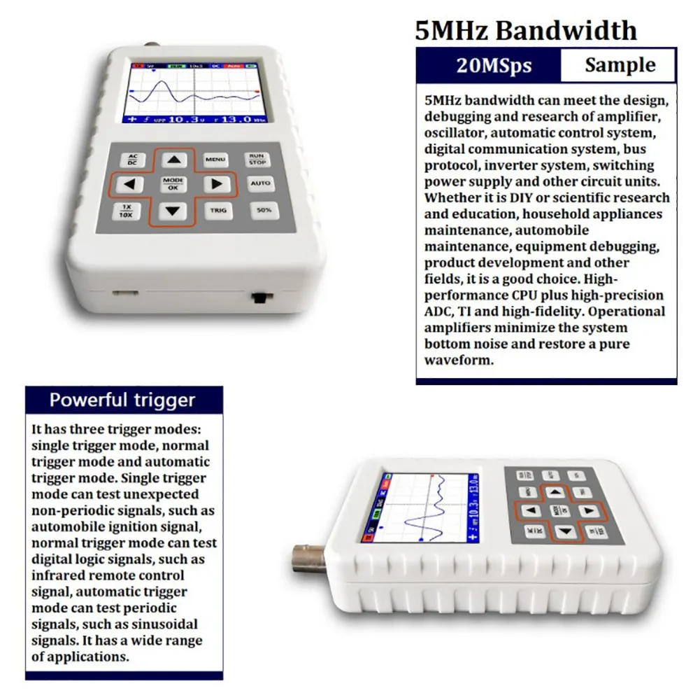 

Комплект осциллографа 107X70X24 мм 150g 20msps 5MHz DSO FNIRSI PRO Digital
