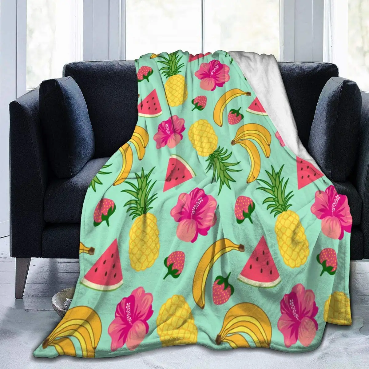 

Ultra Soft Light Weight Throw Blanket Tropical Fruit Floral Comfy Fluffy Quilt for Bed Couch Sofa Living Room Picnic Suitable