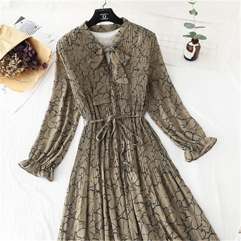 

Женское шифоновое платье в горошек, с цветочным принтом, с длинным рукавом, большого размера, весна-осень, 2020