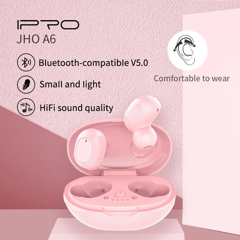 

Fone Bluetooth-compatible Wireless Headphones IPRO A6 In-Ear HiFi Stereo For Xiaomi OPPO Headsets with Microphone TWS Earbuds