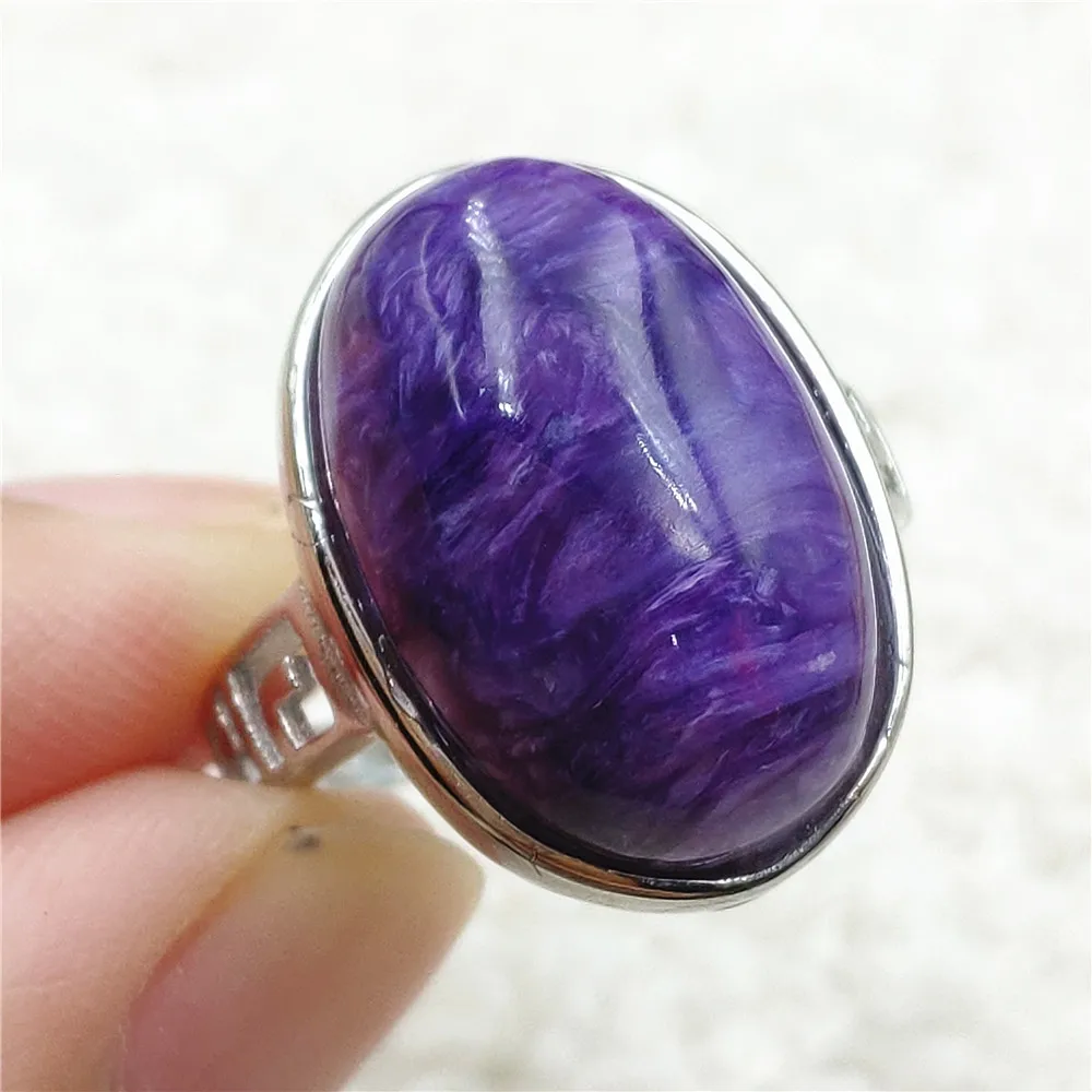 

Natural Purple Charoite Adjustable Gemstone Ring 19x13mm Russia 925 Sterling Silver Fashion Stone Ring AAAAAA