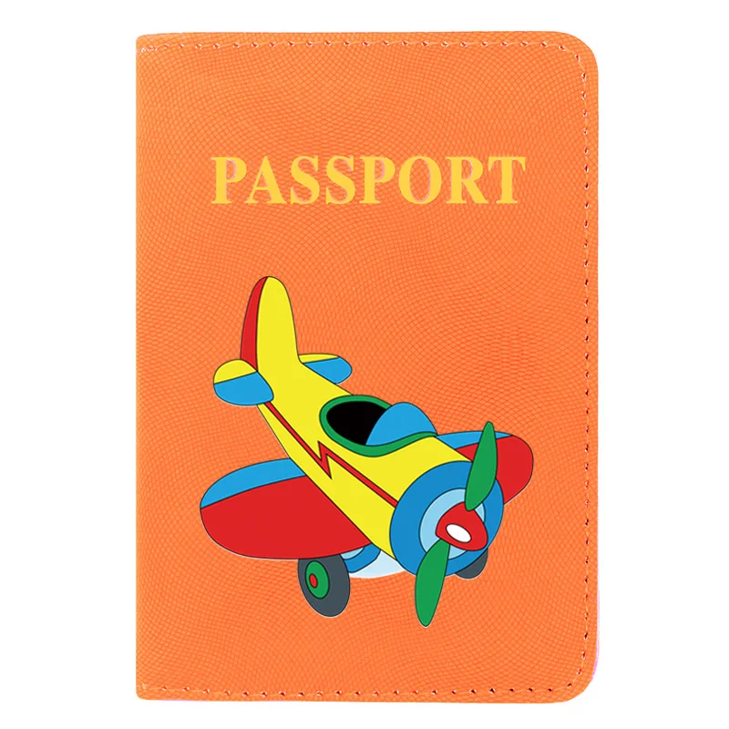 

2021 New Arrival Cute Airplane Cartoon Design Printing Men Women Passport Cover Leather Travel Pocket Wallet Bags