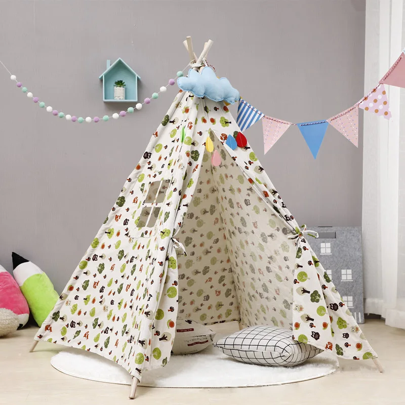 1,6 м детская палатка Tipi большой Unbleached холст оригинальная детская палатка дом складной Крытый детский игровой дом Индия треугольные палатки - Цвет: WJ0050B