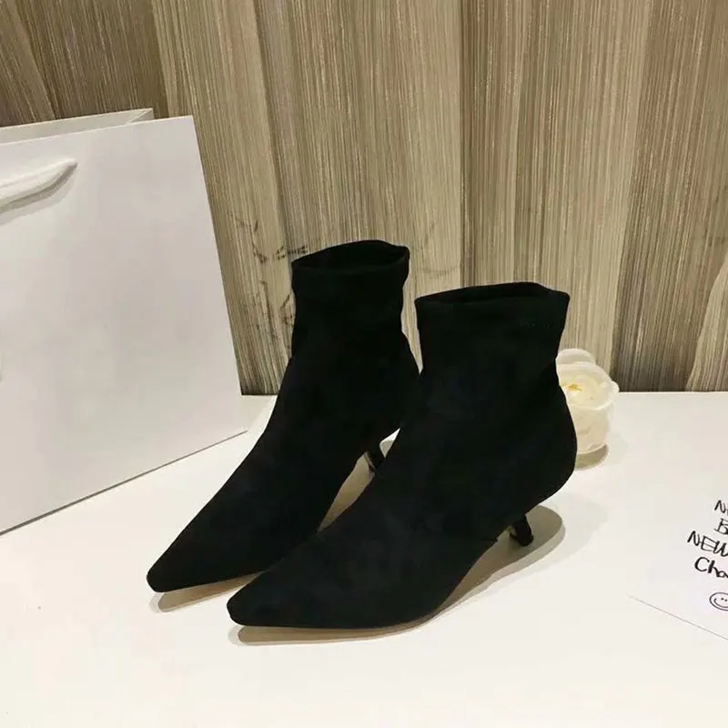 Женские дизайнерские ботинки из флока ботильоны на среднем каблуке 3 5 см без