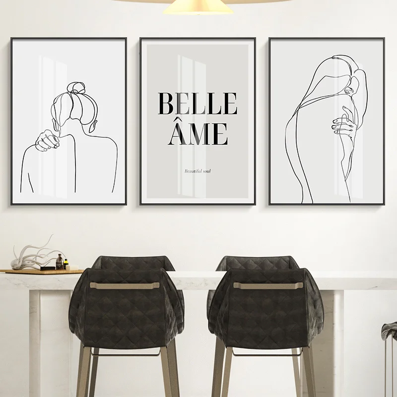 Современное искусство черно белая линия рисунок минималистичный Декор для