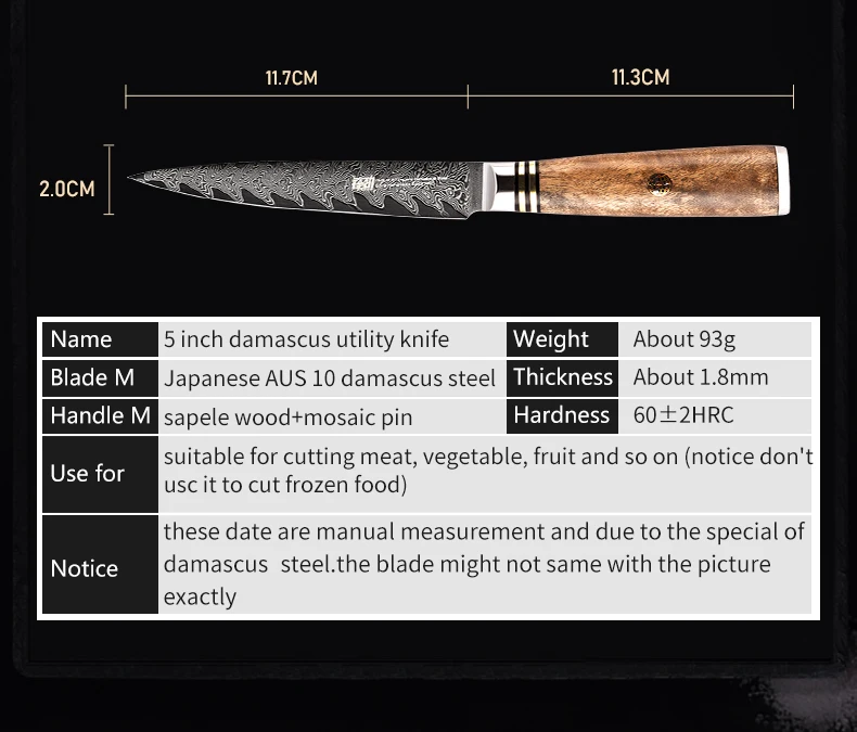 FINDKING AUS-10 damascus steel arrow pattern Sapele wood handle damascus knife 5 inch utility knife 67 layers fruit knives