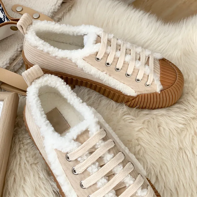 

Velvet Casual Shoes Women Plus Wool Inner Mixed Colors Female Flat Shoes Lace Up 2021 Winter New Fashion Luxury Brand Designer
