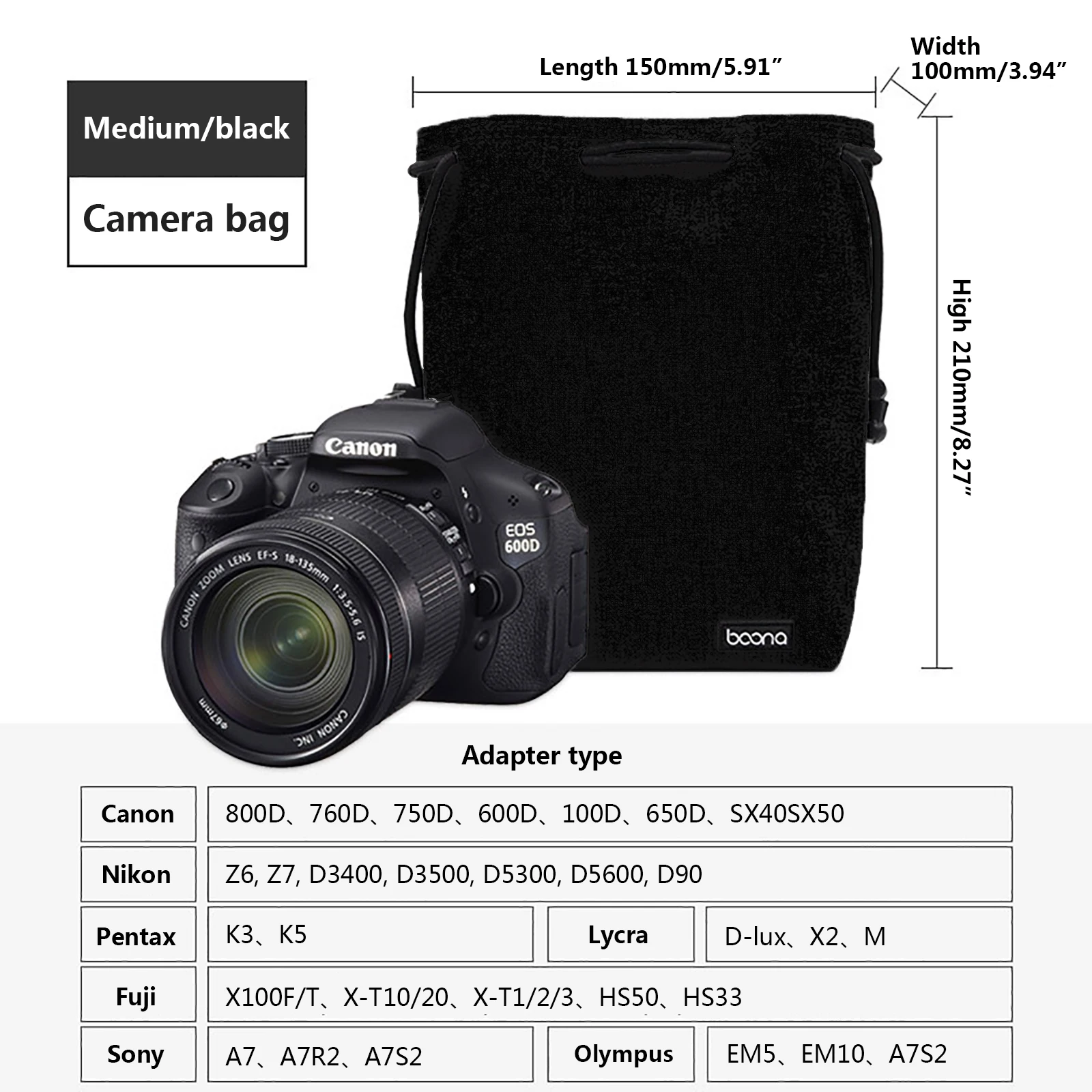 Сумка для DSLR камеры, чехол для объектива Nikon, Canon, sony, Olympus, Fuji, сумка для объектива из лайкры, сумка для фотосъемки для камеры