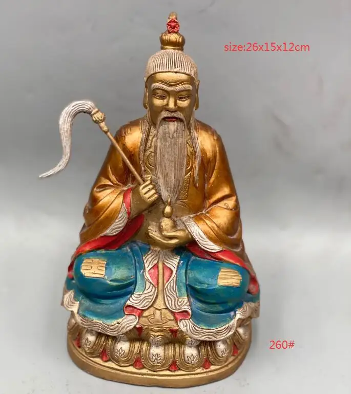 Красивая элегантная бронзовая позолоченная и окрашенная статуя Патриарха Taishang Laojun Taoist 26 см Бесплатная доставка