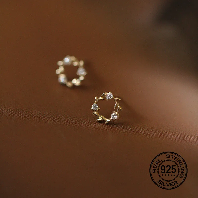 

S925 Silver Needle Earrings For Women Zircon Branches Leaves Flowers Simple Fashion Creative Design Girl Wedding Jewelry INEFFA