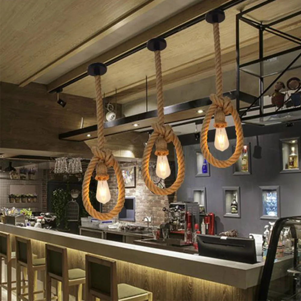 Винтажный подвесной светильник E27 в виде веревки из пеньковой веревки|Подвесные