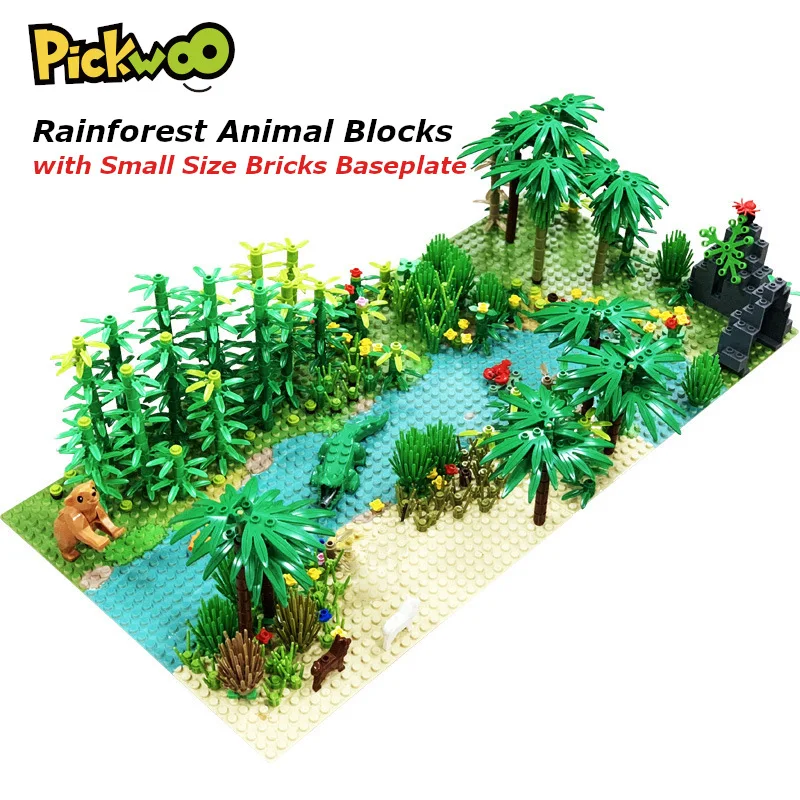 

Pickwoo D9 Rainforest Animal Fish Grass Tree Building Blocks Accessories with Small Size Bricks Baseplate City MOC Parts DIY Toy