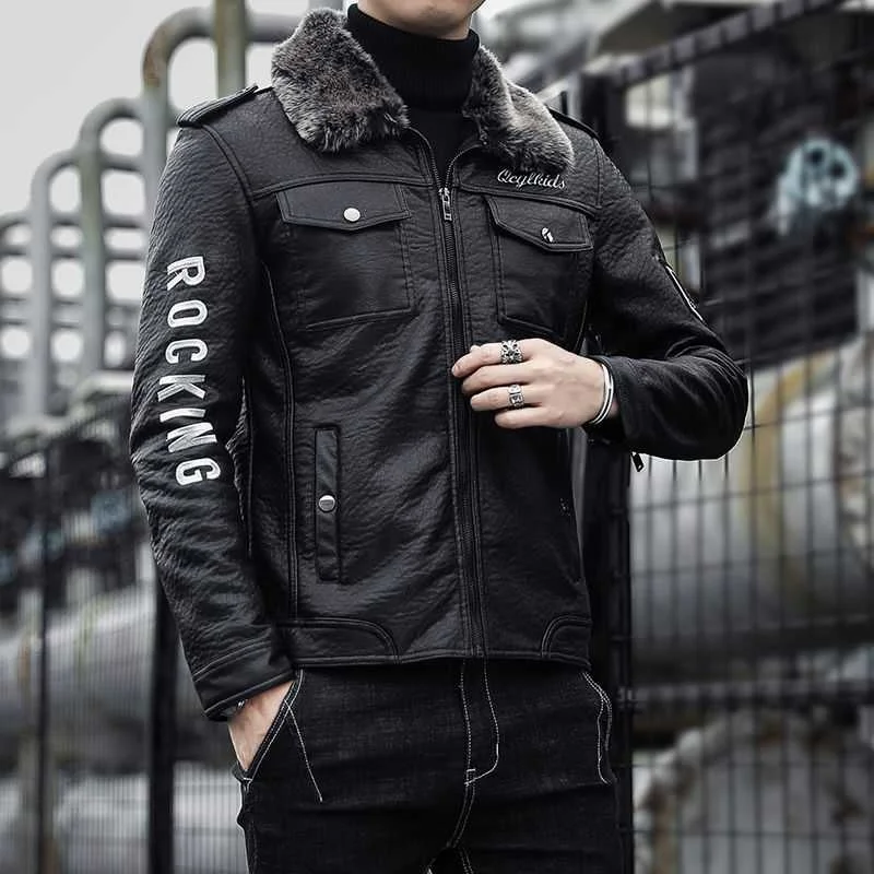 Мужская осенне-зимняя кожаная куртка с мехом новинка 2020 трендовая Корейская