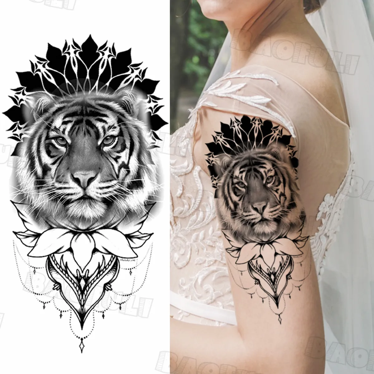 Временные татуировки 3D акварельные тигровые розы для женщин геометрические